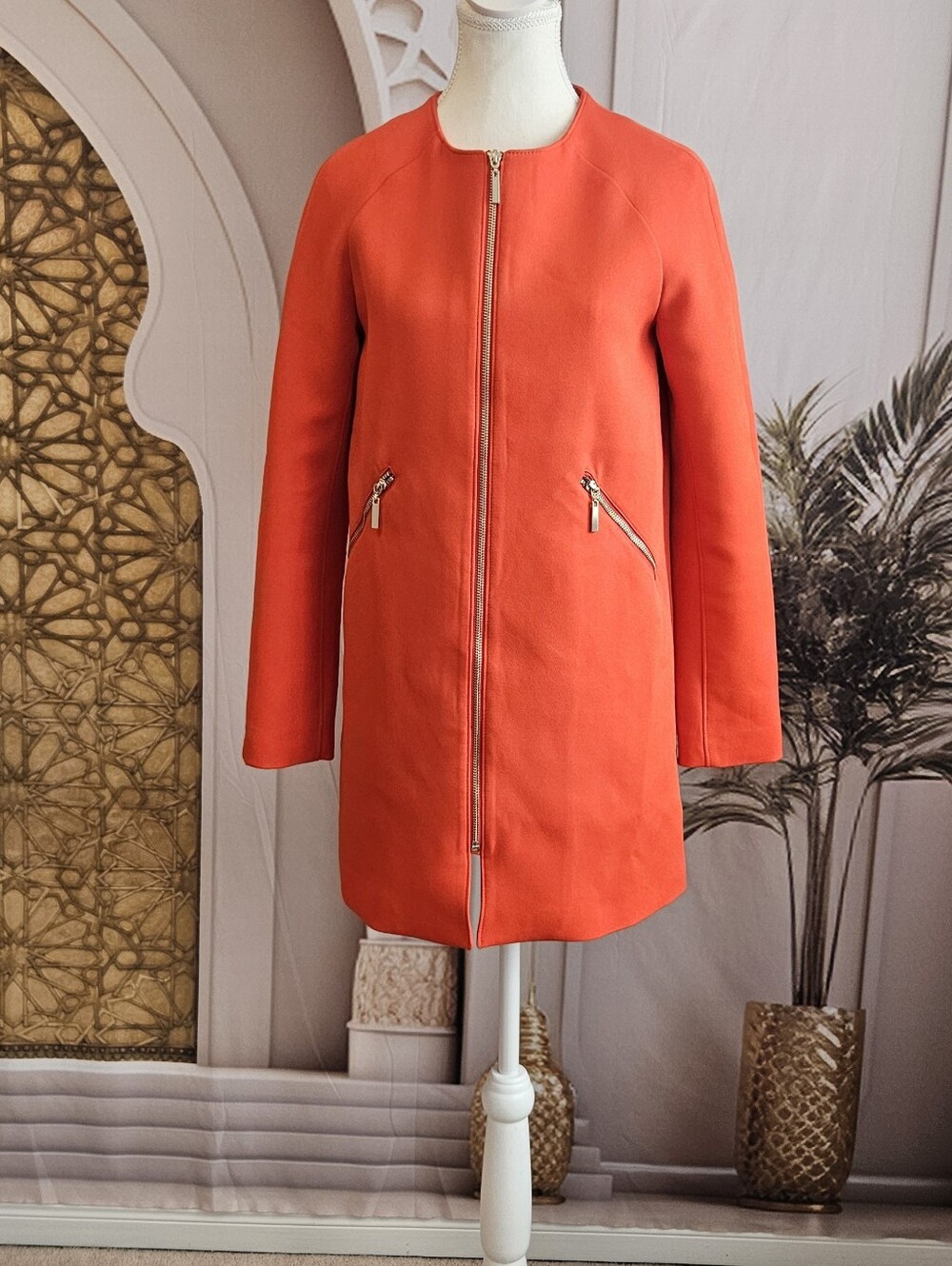 H&M Bold Orange Zip-Front Trench Coat